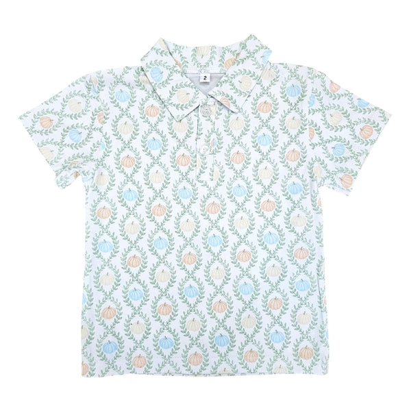 Short Sleeve Polo in Pumpkin Print