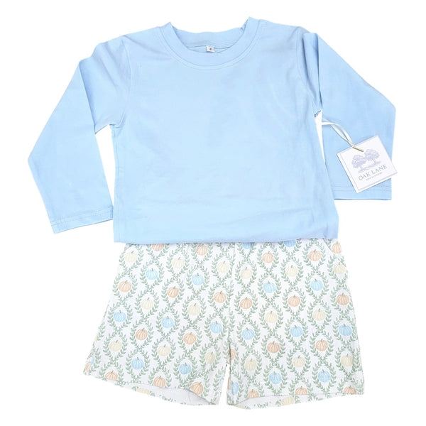 Long Sleeve Short Set in Pumpkin Print