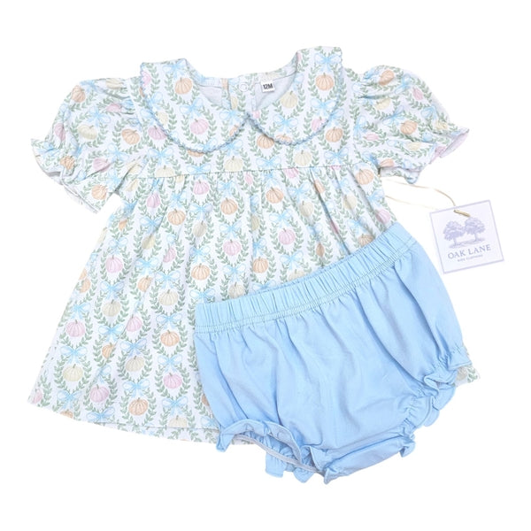 Short Sleeve Bloomer Set in Bow Pumpkin Print