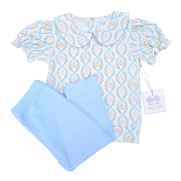 Collared Tunic Set in Bow Pumpkin Print