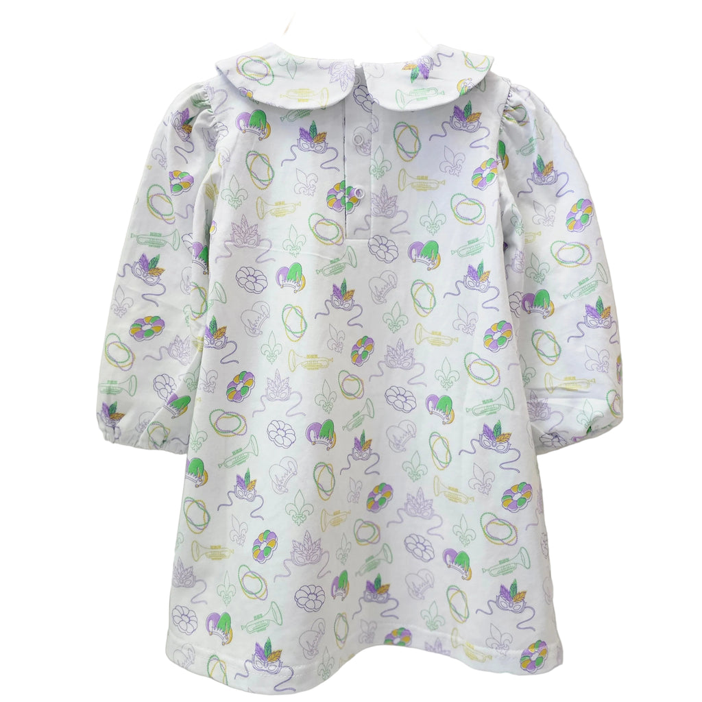 Long Sleeve Dress in Mardi Gras Print