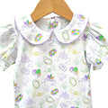 Collared Tunic Set in Mardi Gras Print with Purple Pants