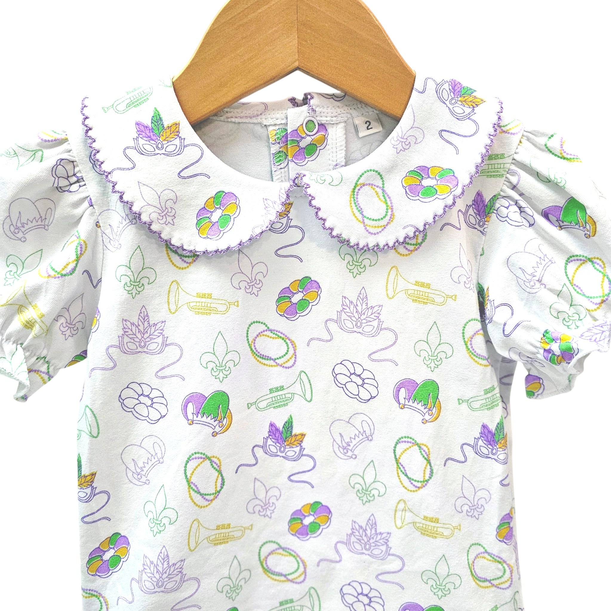Collared Tunic Set in Mardi Gras Print with Purple Pants