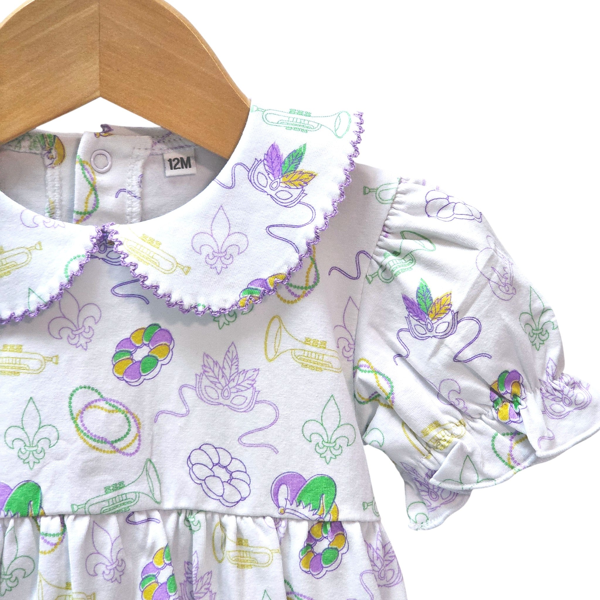 Short Sleeve Collared Bubble in Mardi Gras Print