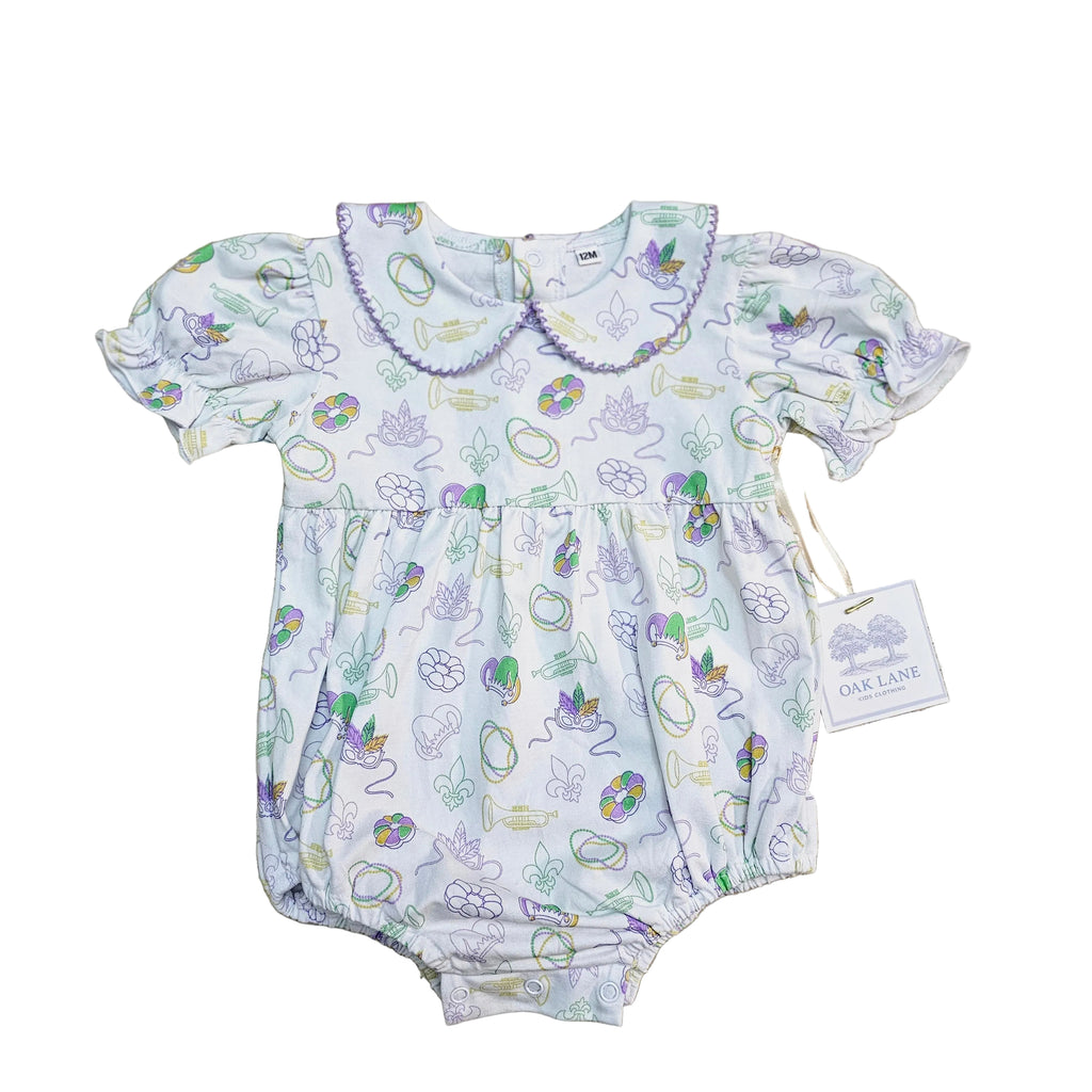 Short Sleeve Collared Bubble in Mardi Gras Print