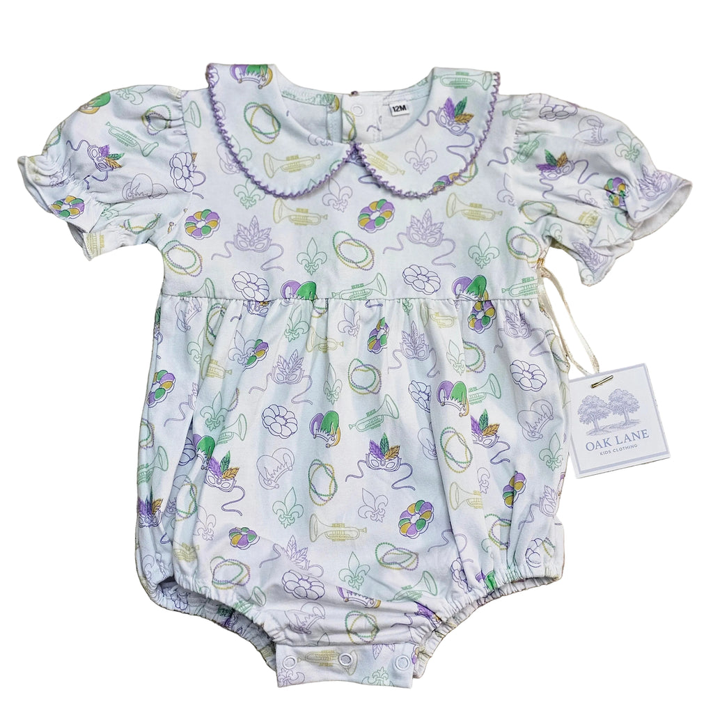 Short Sleeve Collared Bubble in Mardi Gras Print