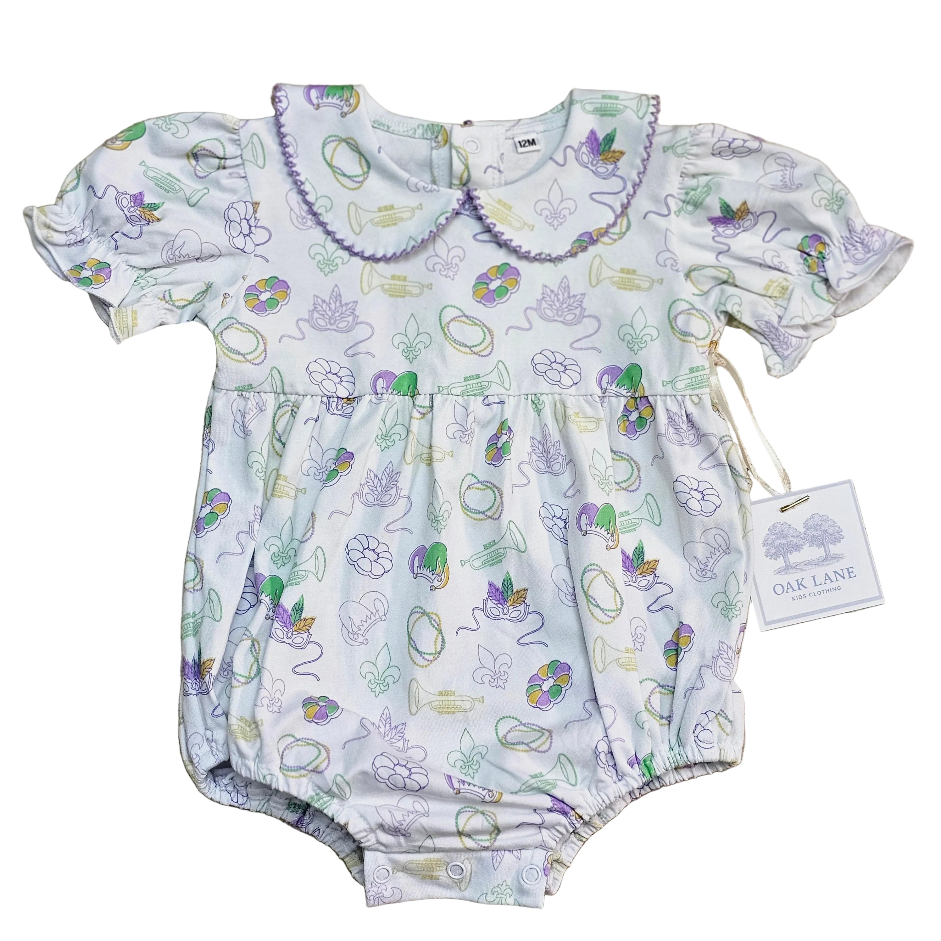 Short Sleeve Collared Bubble in Mardi Gras Print