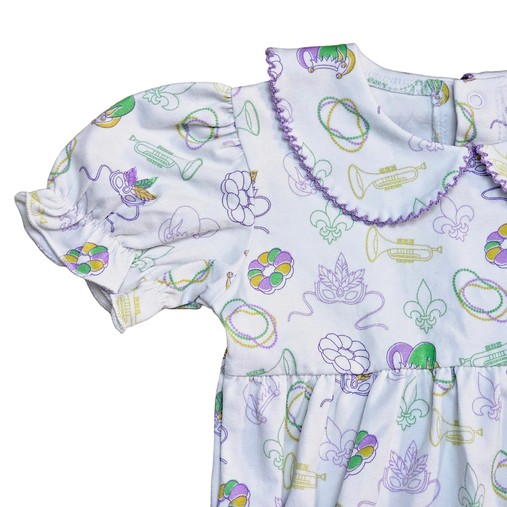 Short Sleeve Collared Bubble in Mardi Gras Print