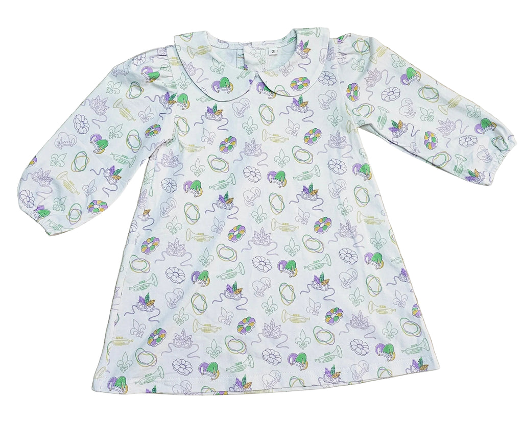 Long Sleeve Dress in Mardi Gras Print