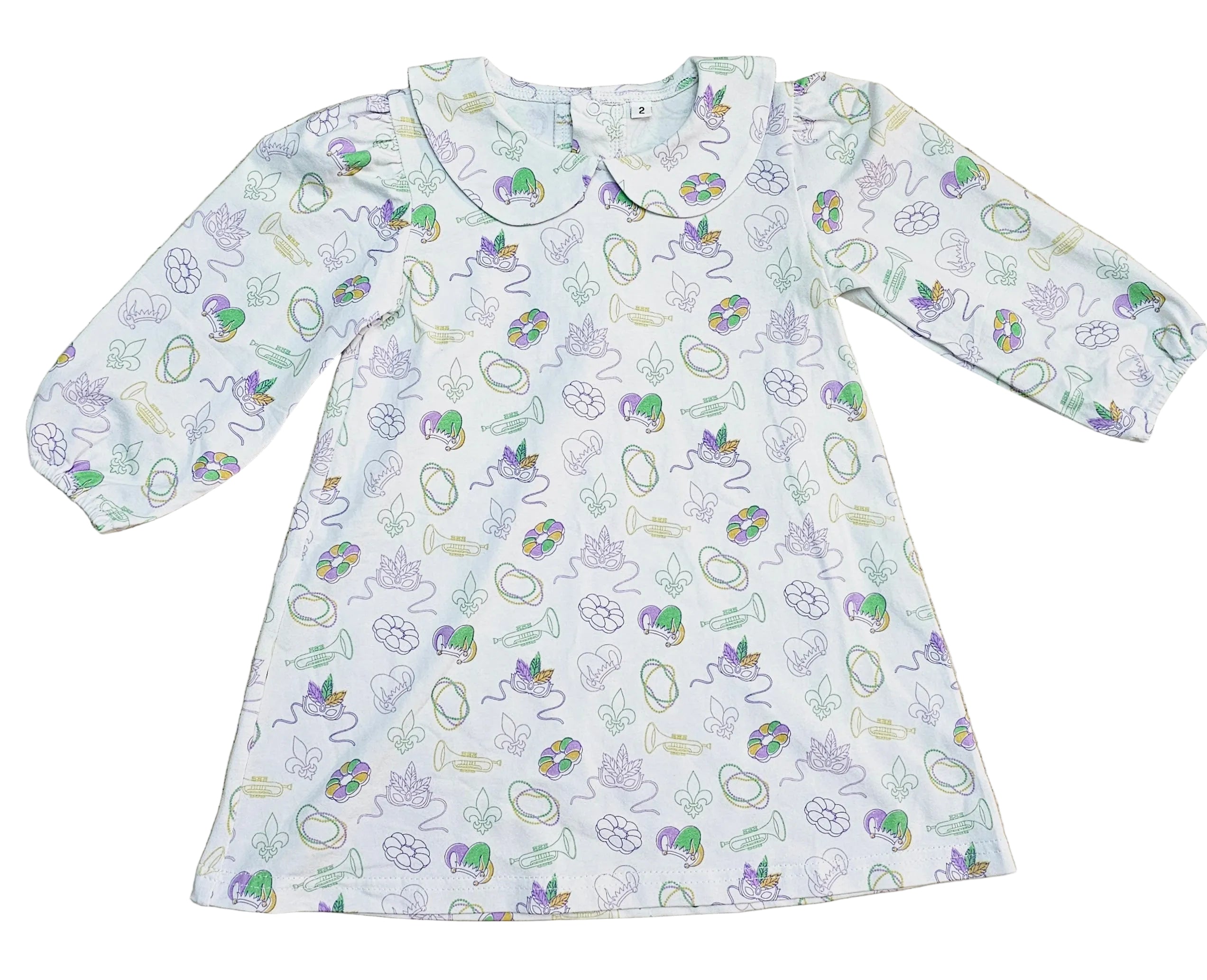 Long Sleeve Dress in Mardi Gras Print