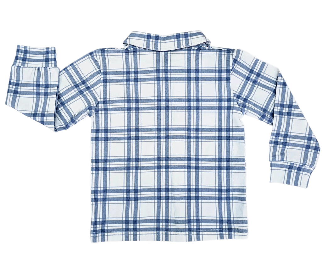 Long Sleeve Polo in Navy Plaid