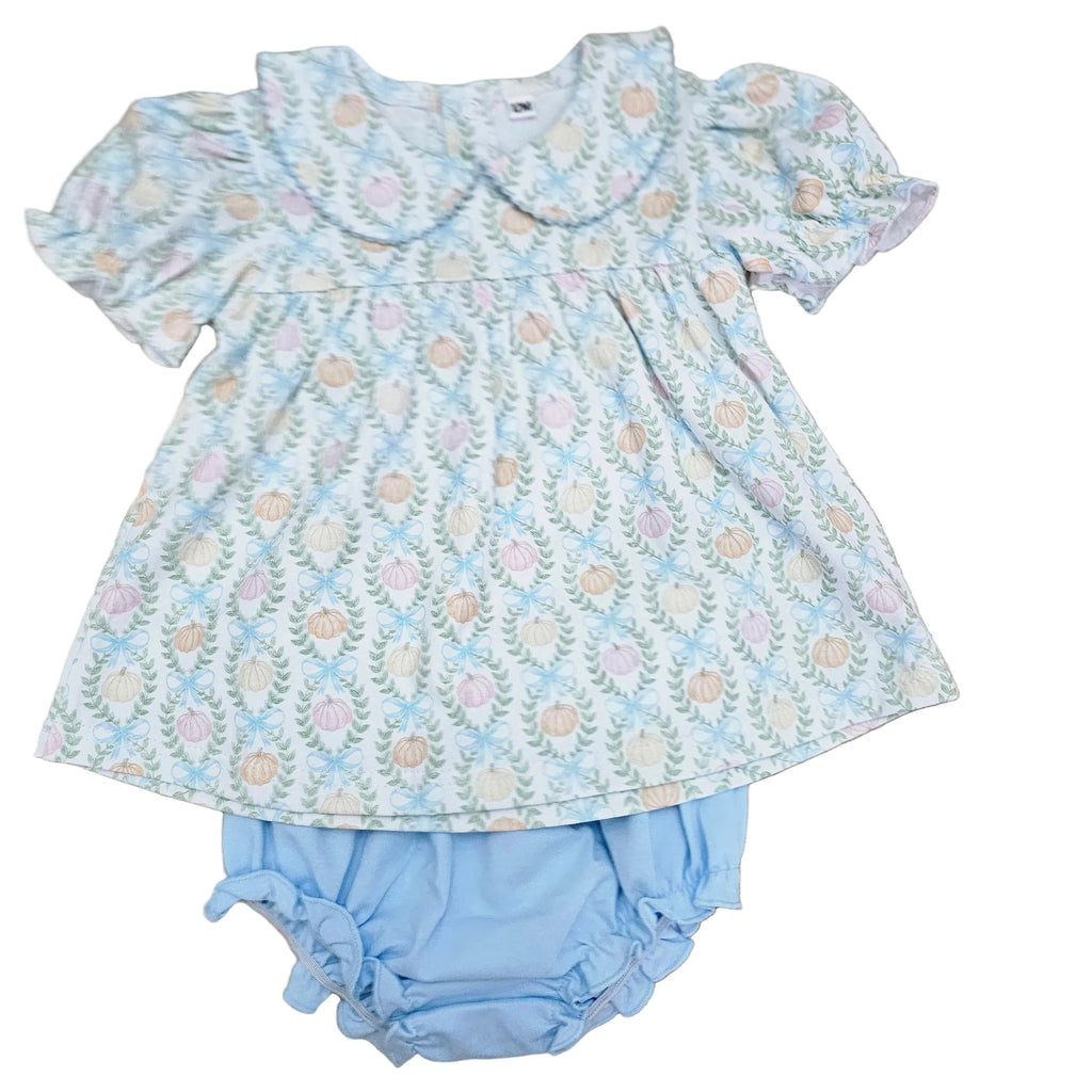 Short Sleeve Bloomer Set in Bow Pumpkin Print