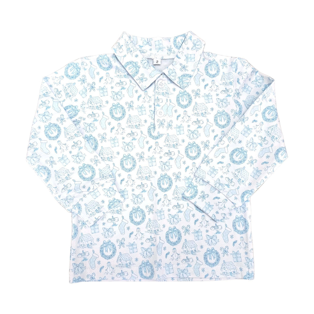 Long Sleeve Polo in Christmas Toile