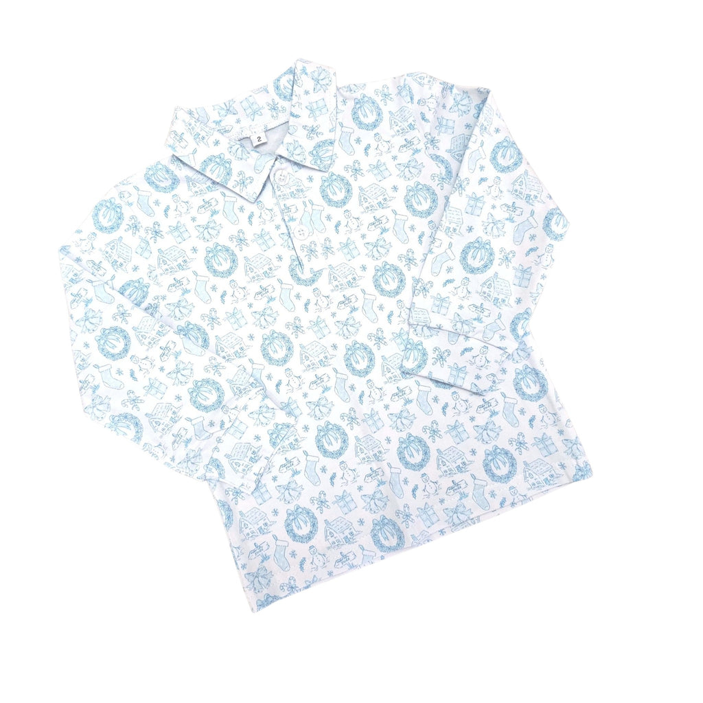 Long Sleeve Polo in Christmas Toile