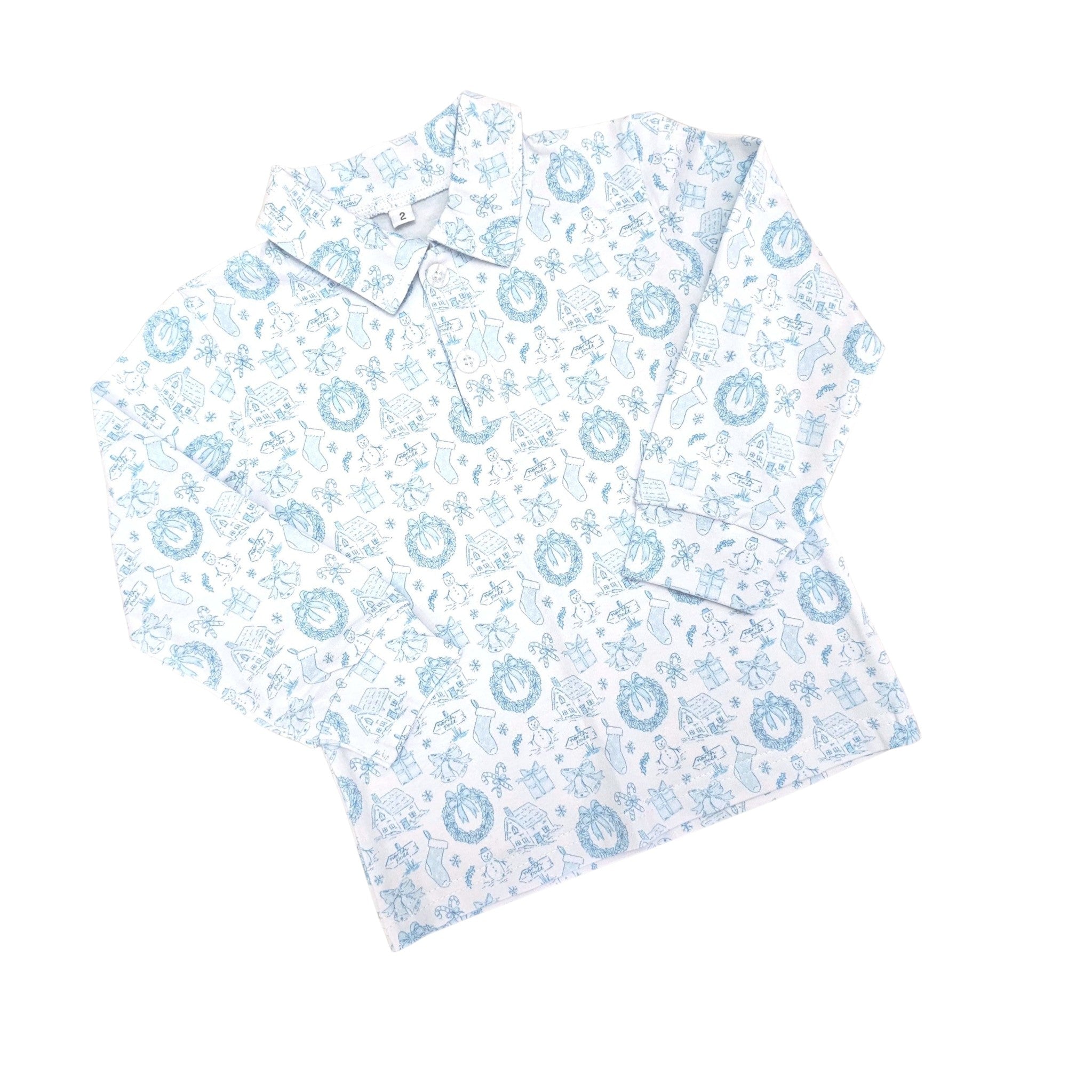 Long Sleeve Polo in Christmas Toile