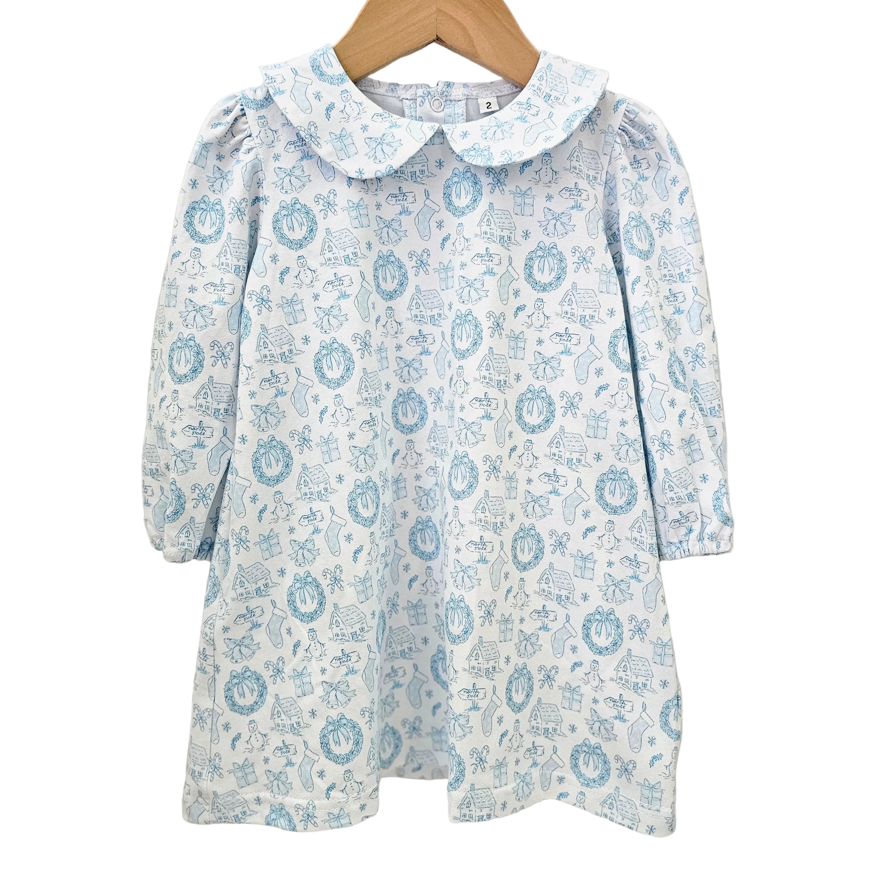 Long Sleeve Dress in Christmas Toile