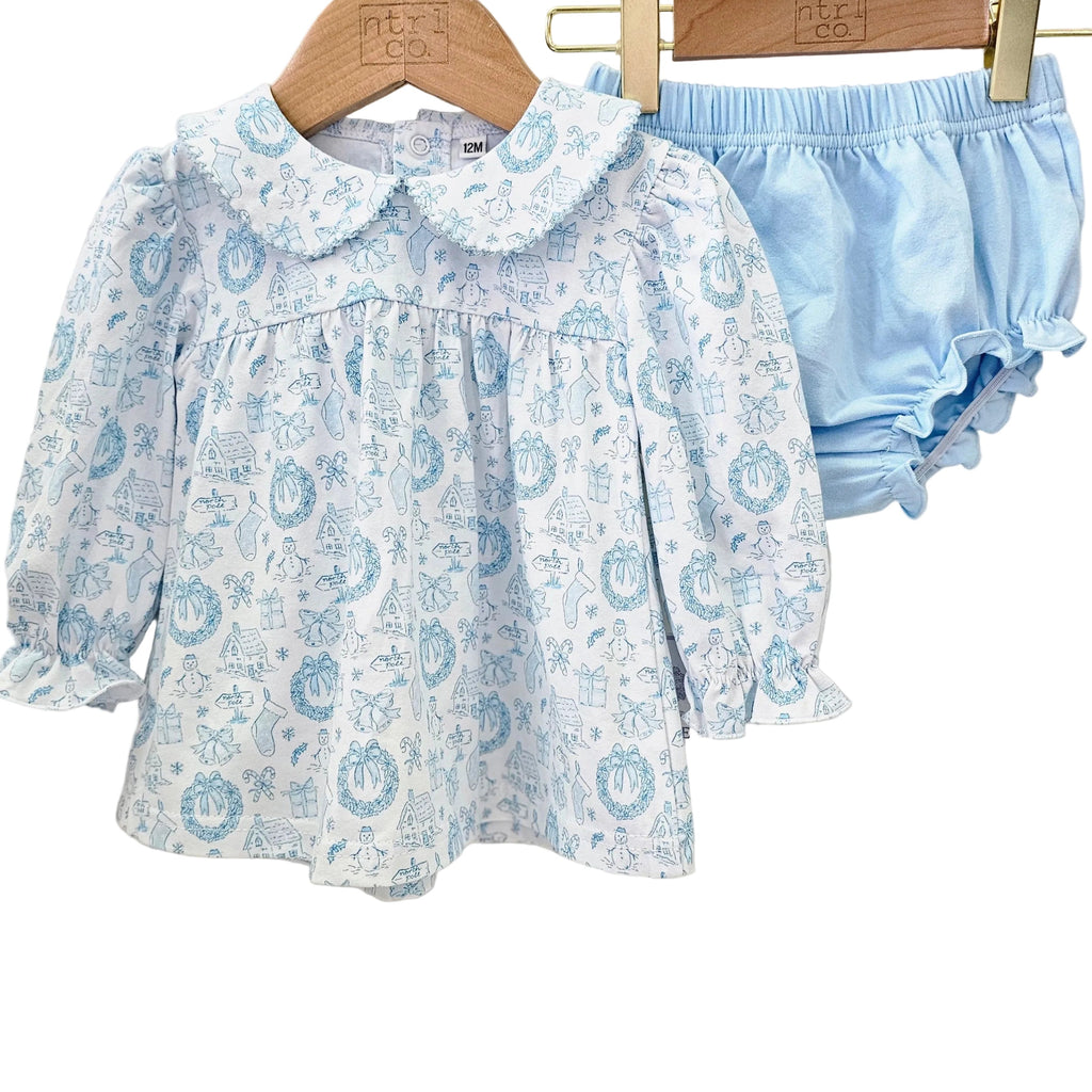 Long Sleeve Bloomer Set in Christmas Toile