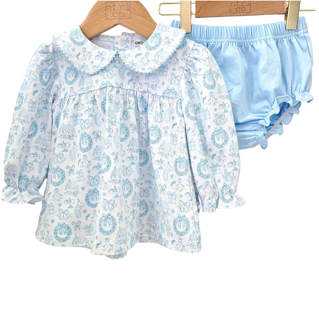 Long Sleeve Bloomer Set in Christmas Toile