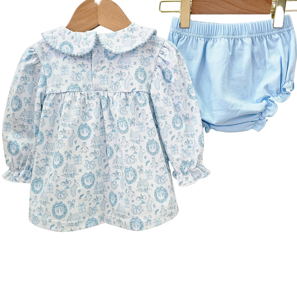 Long Sleeve Bloomer Set in Christmas Toile