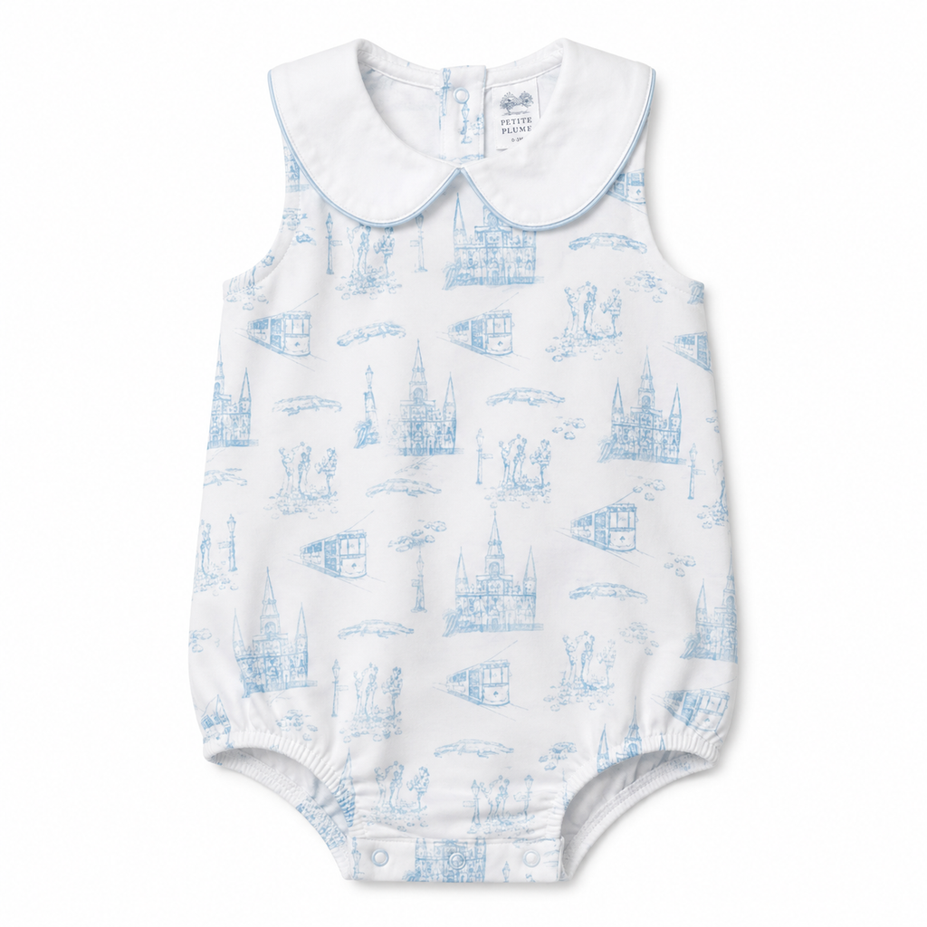 Garden District Toile Blue Sleeveless Peter Pan Bubble