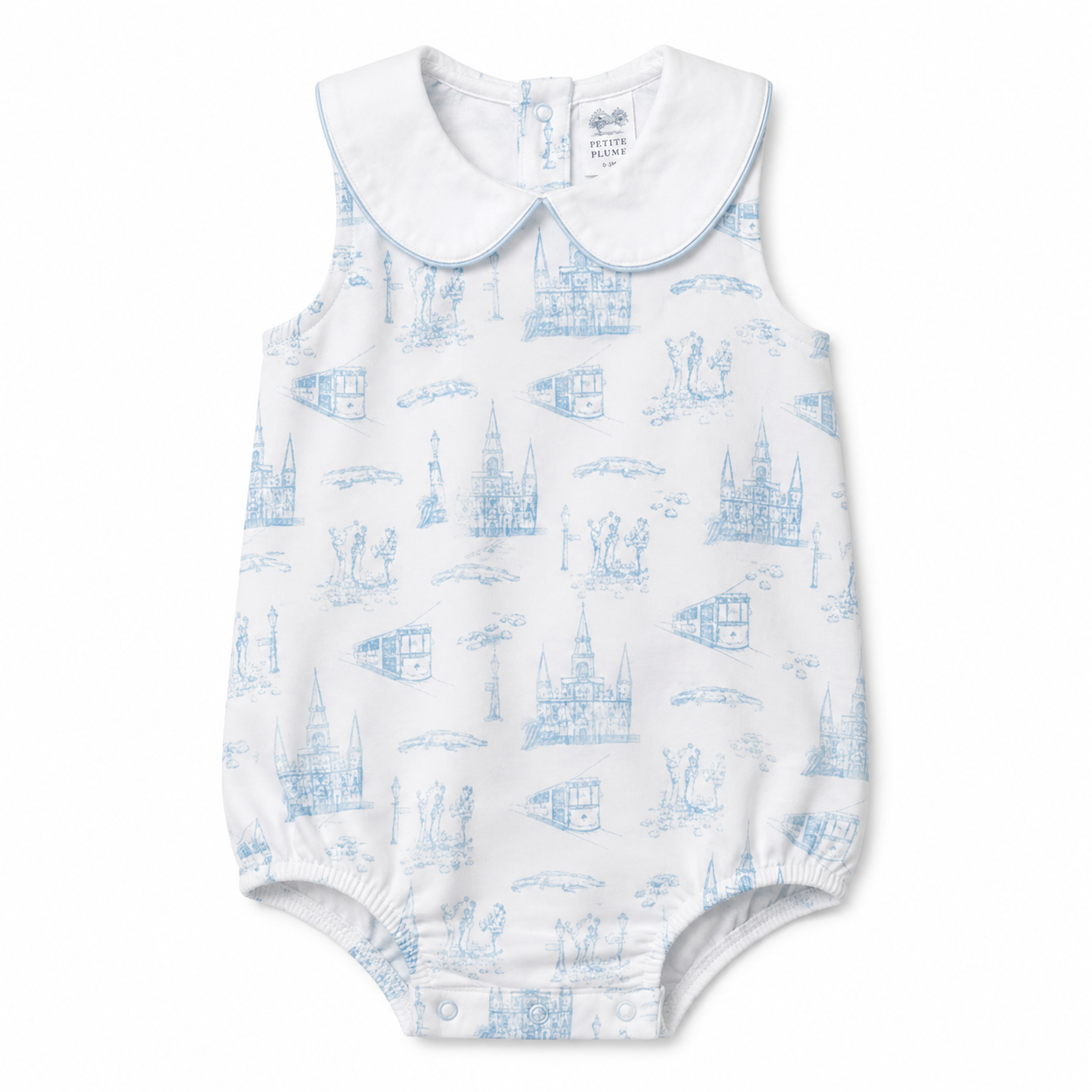 Garden District Toile Blue Sleeveless Peter Pan Bubble