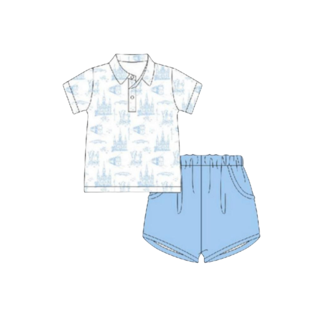 Garden District Toile Blue Classic Polo Set