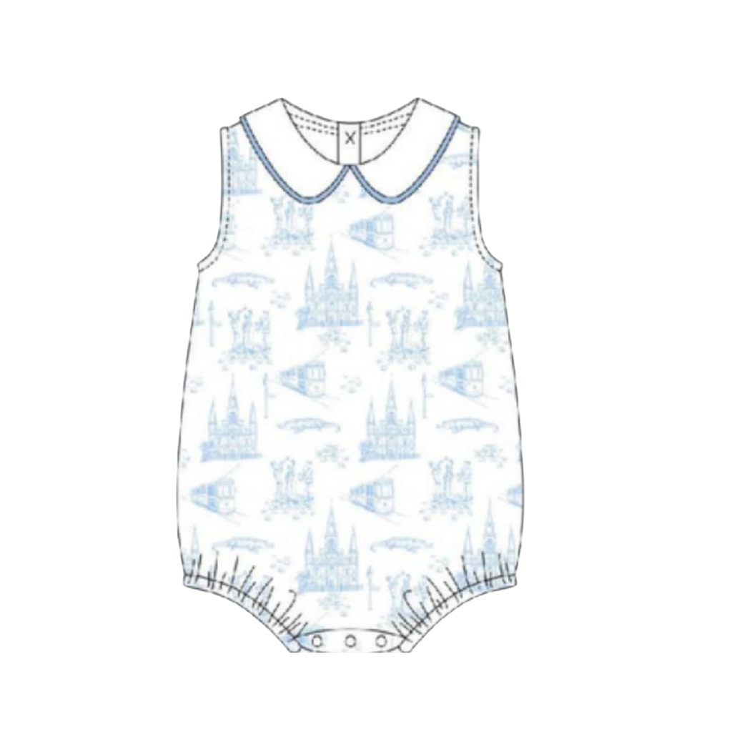 Garden District Toile Blue Sleeveless Peter Pan Bubble