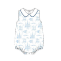 Garden District Toile Blue Sleeveless Peter Pan Bubble