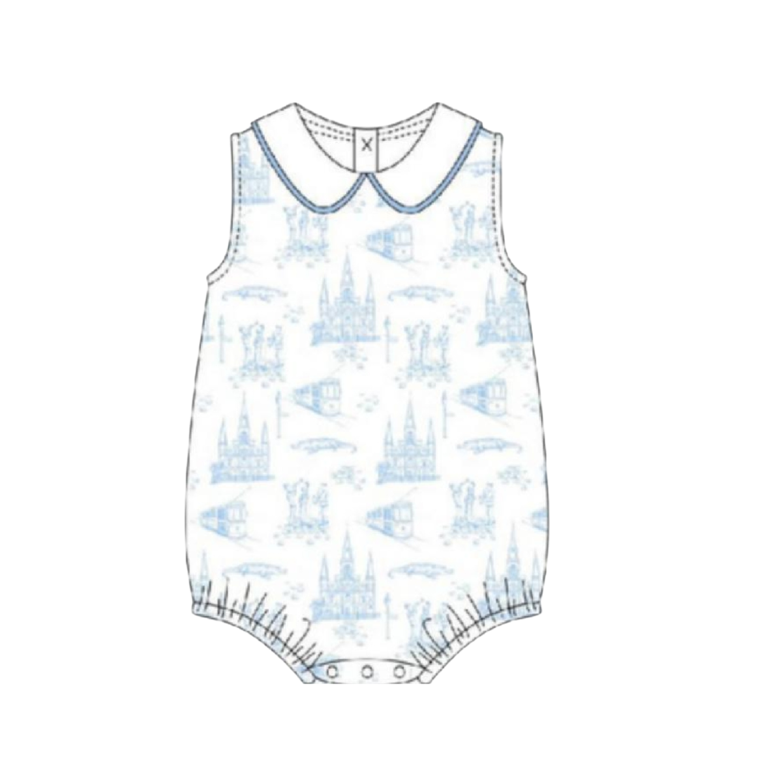 Garden District Toile Blue Sleeveless Peter Pan Bubble