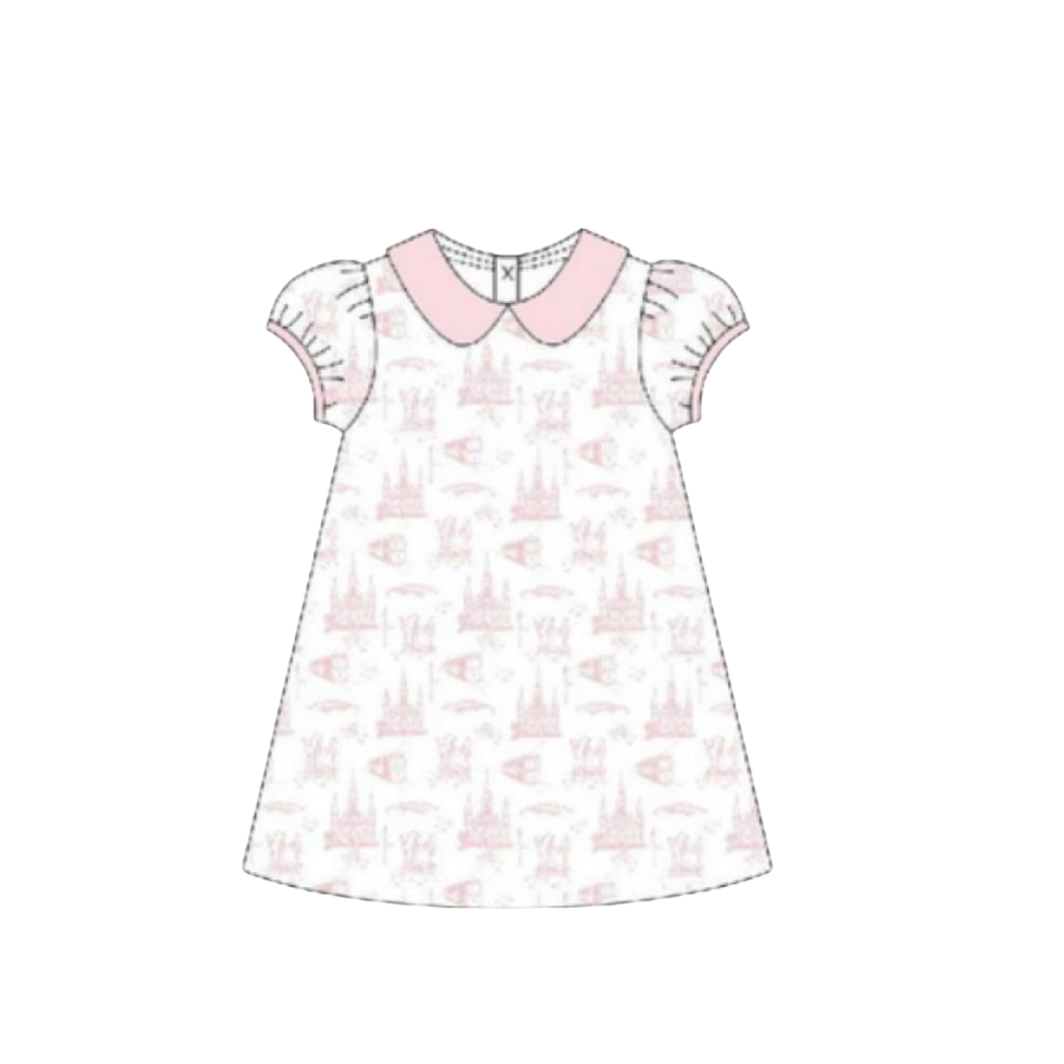 Garden District Toile Pink Peter Pan Puff Dress