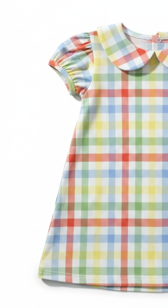 Short Sleeve Dress in Rainbow Plaid
