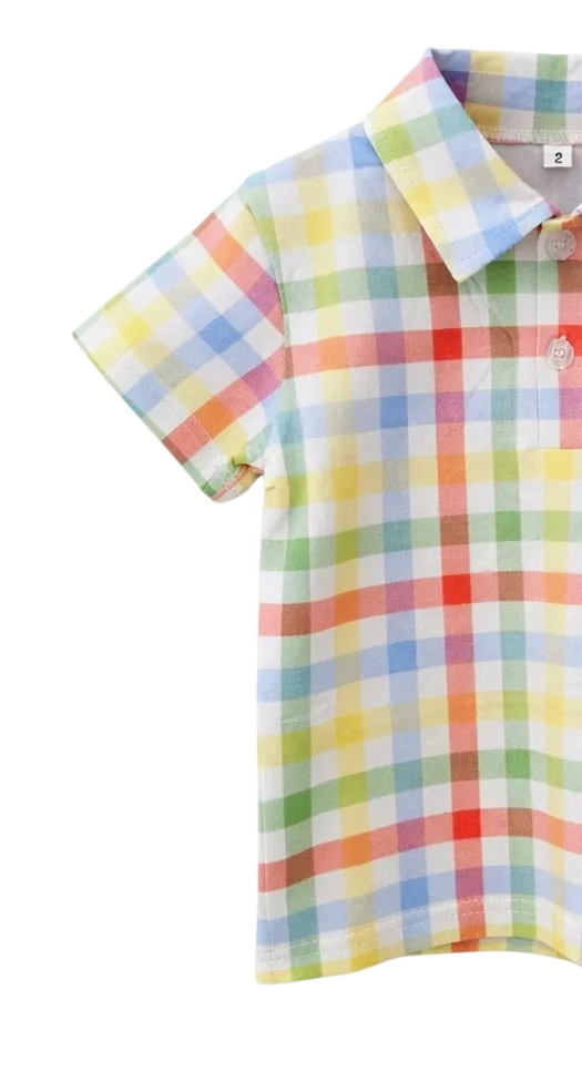 Short Sleeve Polo in Rainbow Plaid