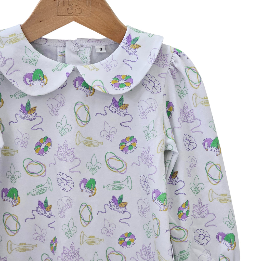 Long Sleeve Dress in Mardi Gras Print