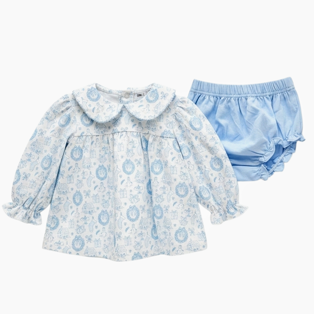 Long Sleeve Bloomer Set in Christmas Toile