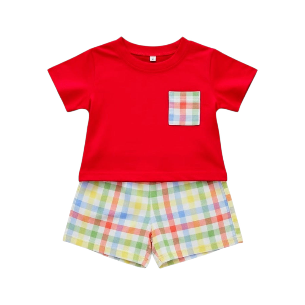 Short Sleeve Short Set in Plaid Gingham