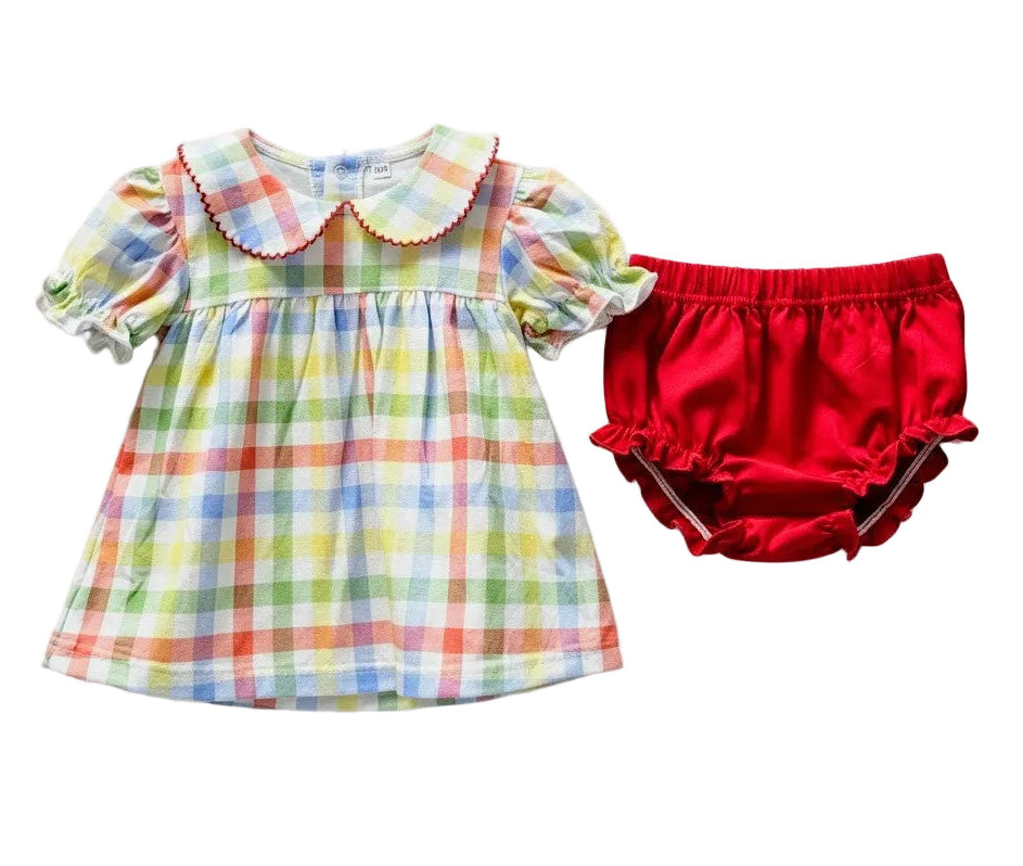 Short Sleeve Bloomer Set in Plaid Gingham