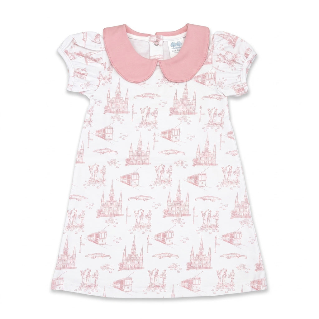 Garden District Toile Pink Peter Pan Puff Dress