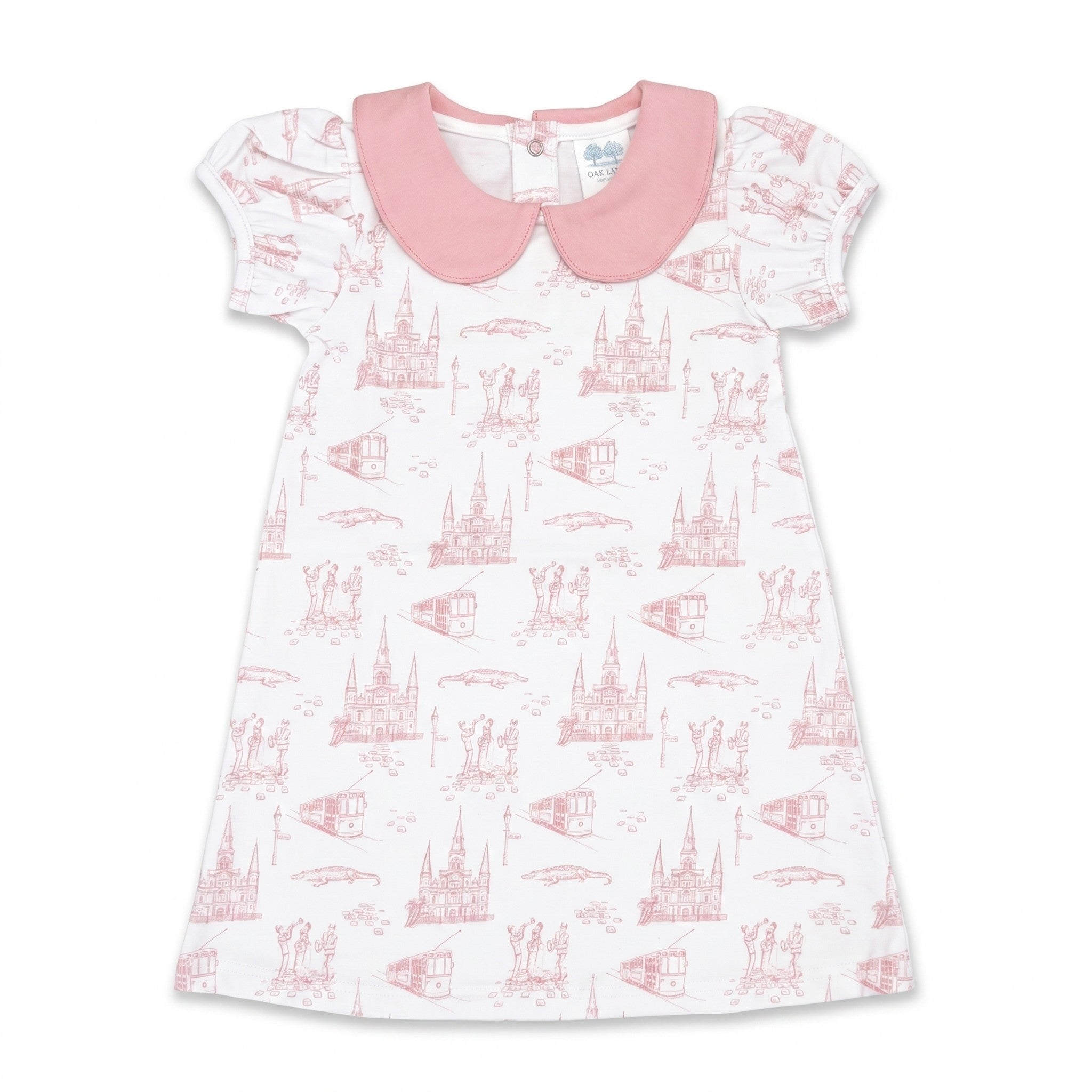 Garden District Toile Pink Peter Pan Puff Dress