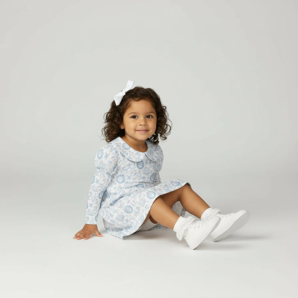 Long Sleeve Dress in Christmas Toile