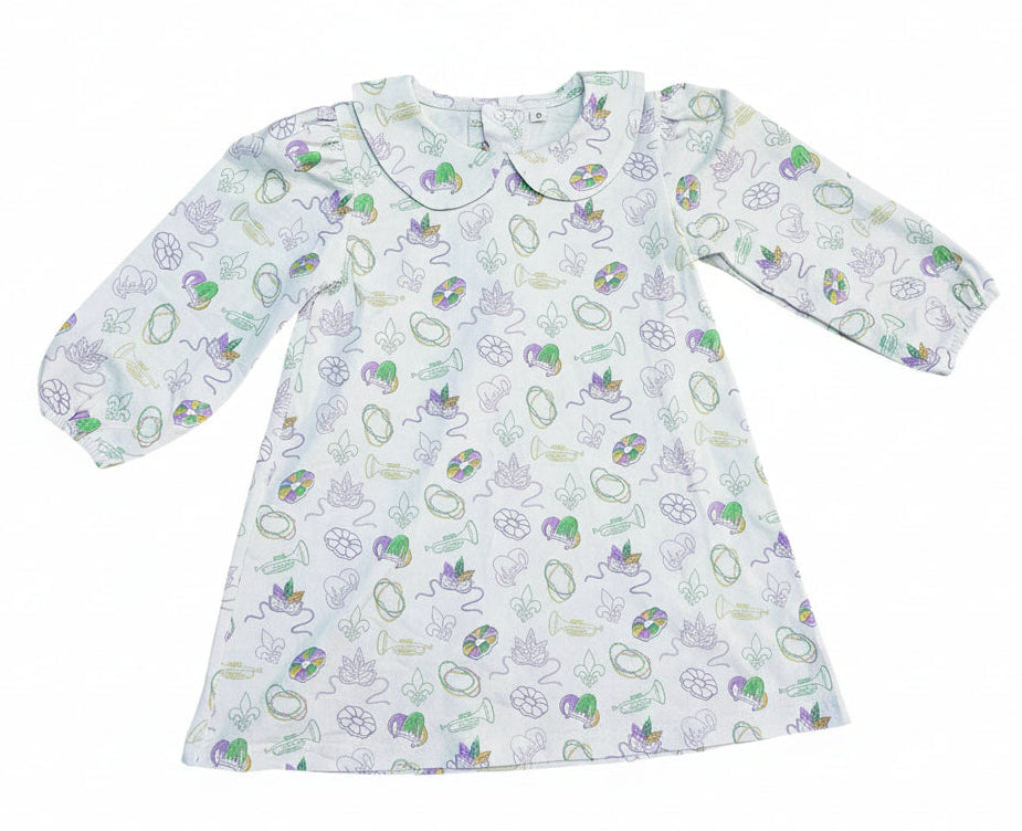 Long Sleeve Dress in Mardi Gras Print