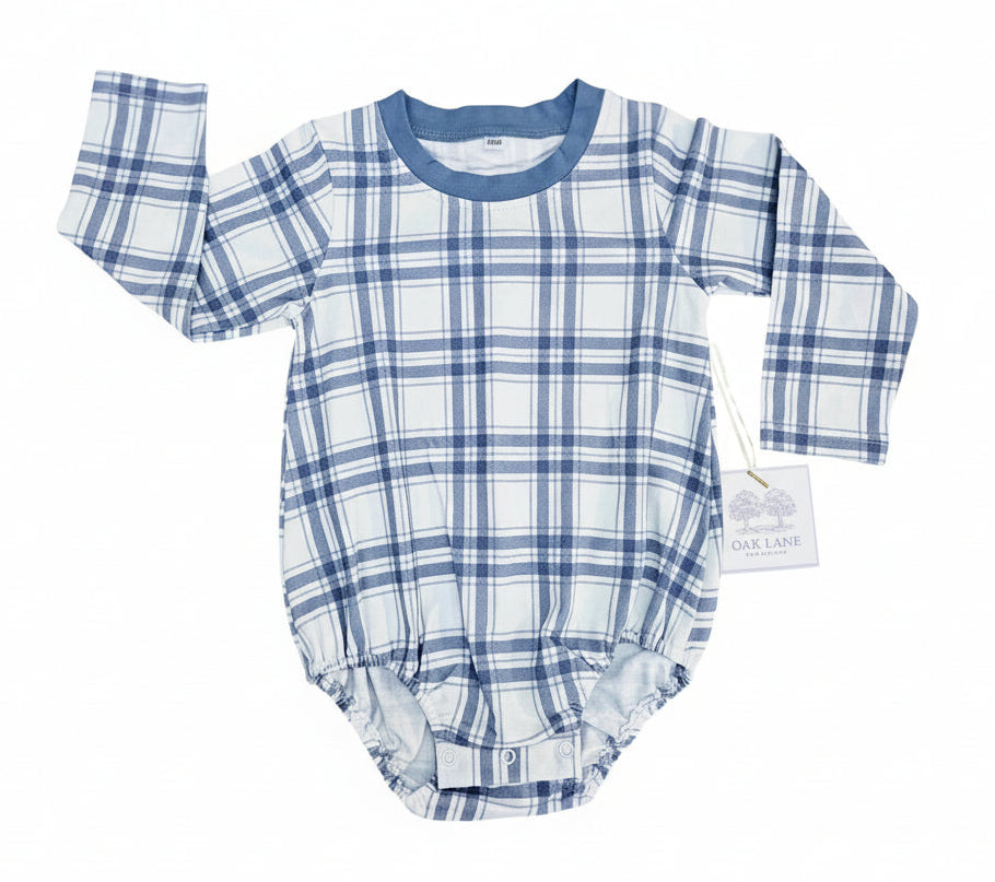 Long Sleeve Bubble in Navy Plaid