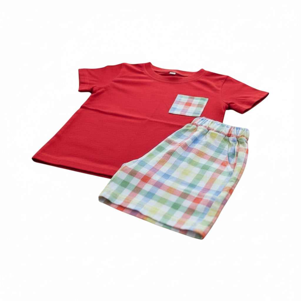 Short Sleeve Short Set in Plaid Gingham