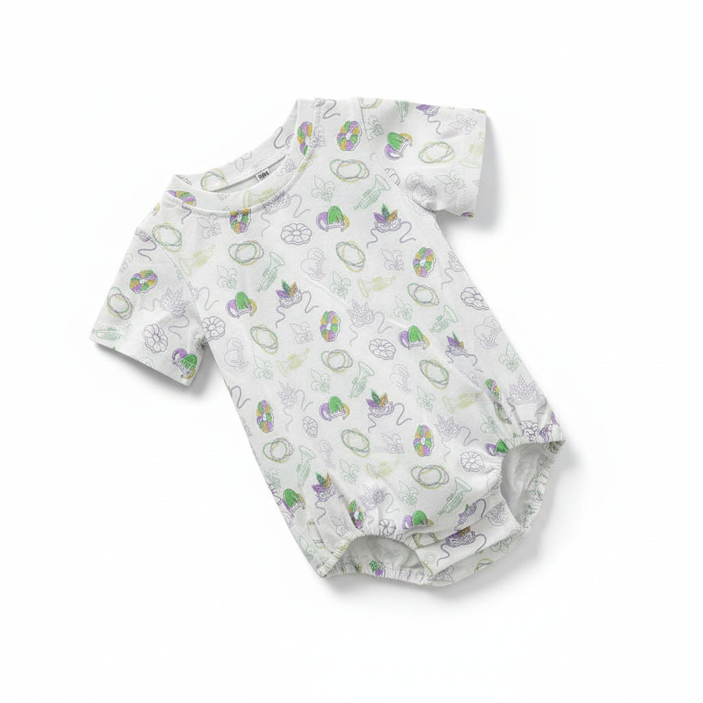 Short Sleeve Bubble in Mardi Gras Print