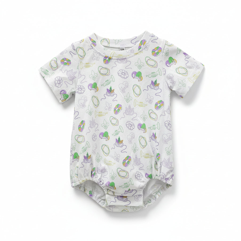 Short Sleeve Bubble in Mardi Gras Print