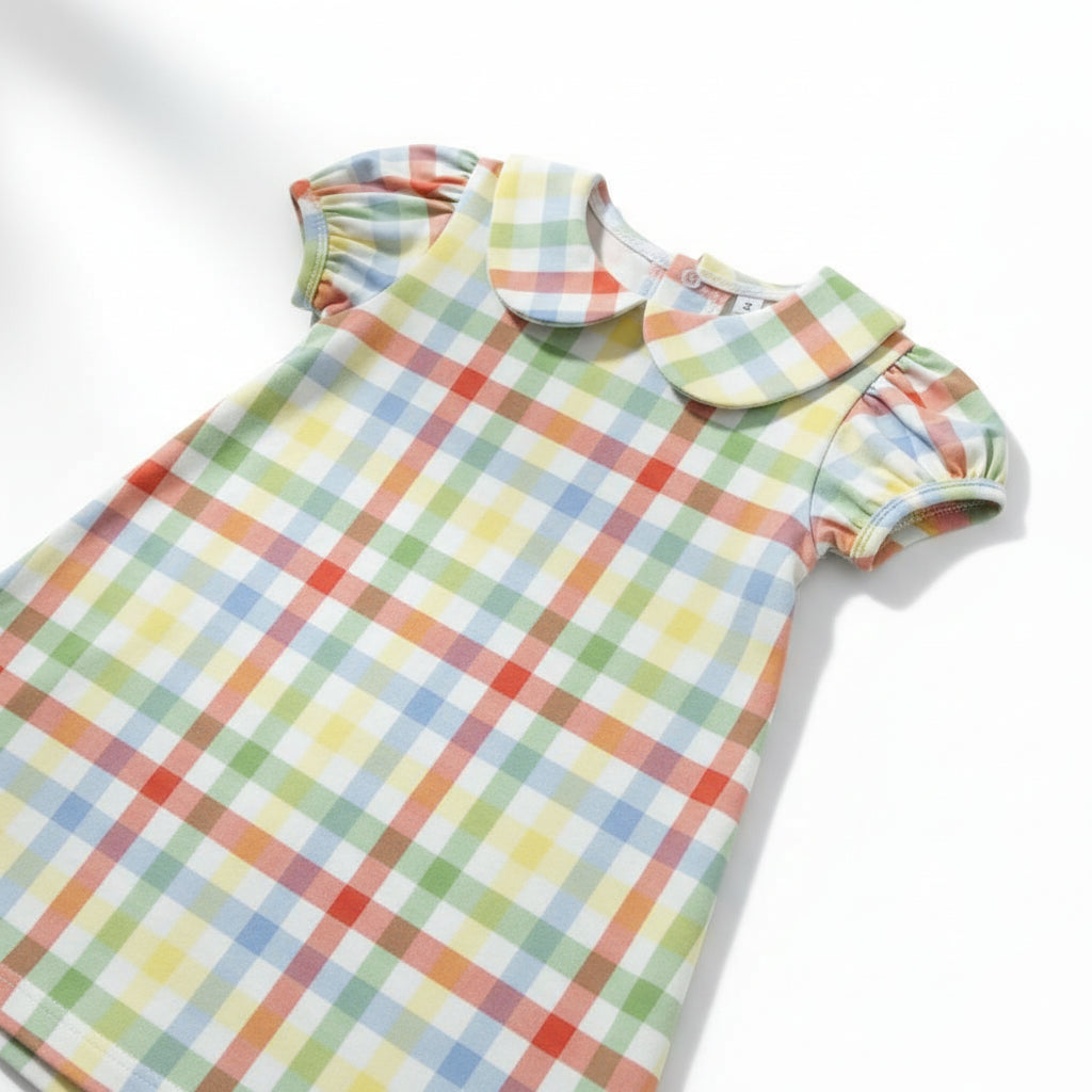 Short Sleeve Dress in Rainbow Plaid