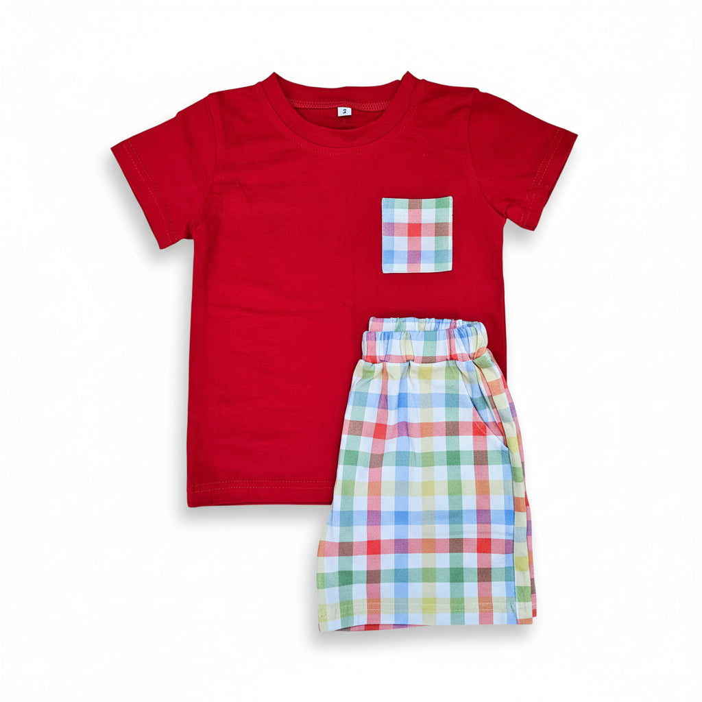 Short Sleeve Short Set in Plaid Gingham