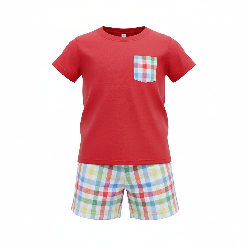 Short Sleeve Short Set in Plaid Gingham