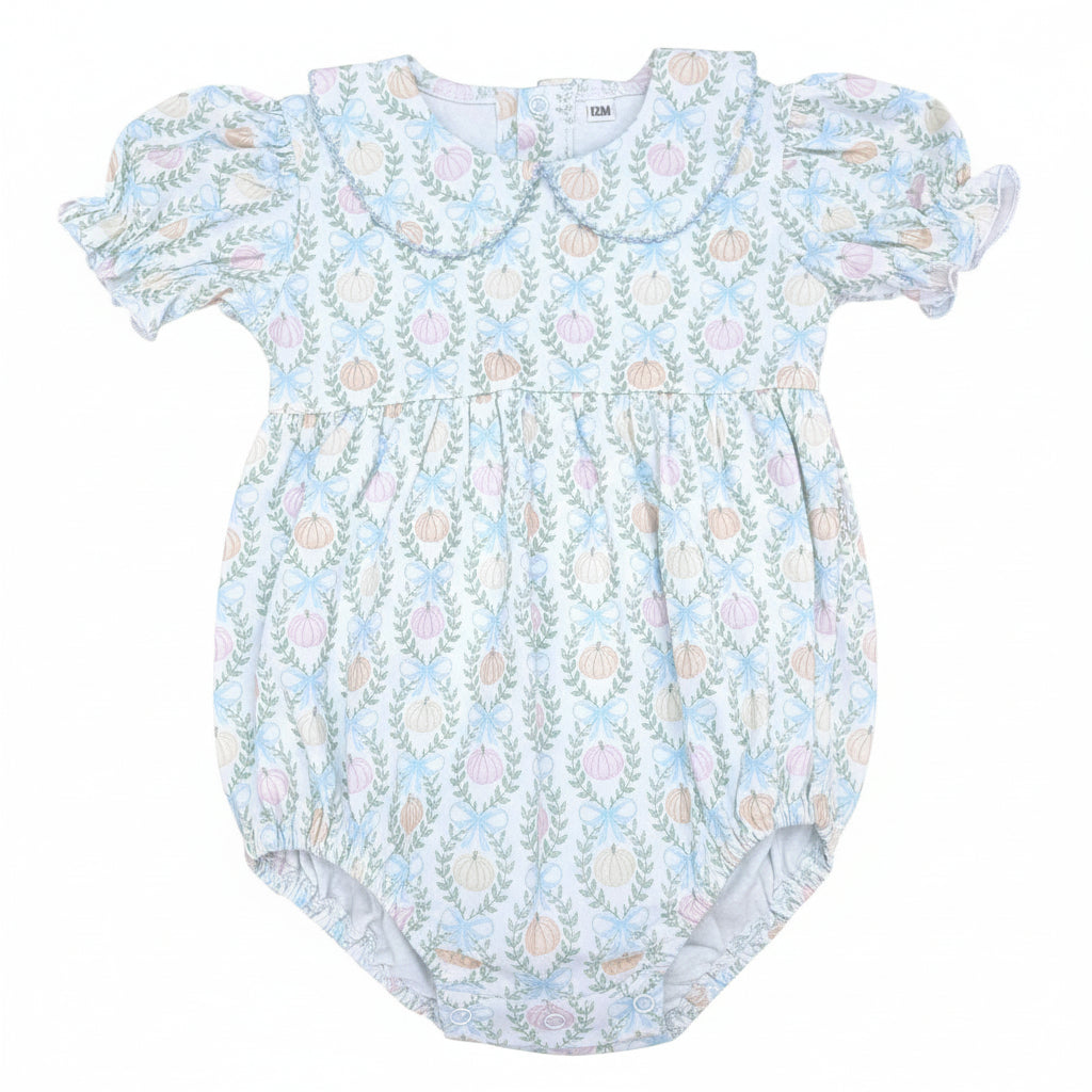 Short Sleeve Collared Bubble in Bow Pumpkin Print