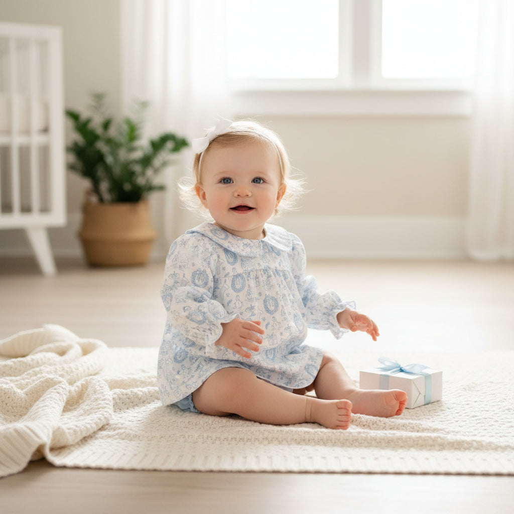 Long Sleeve Bloomer Set in Christmas Toile