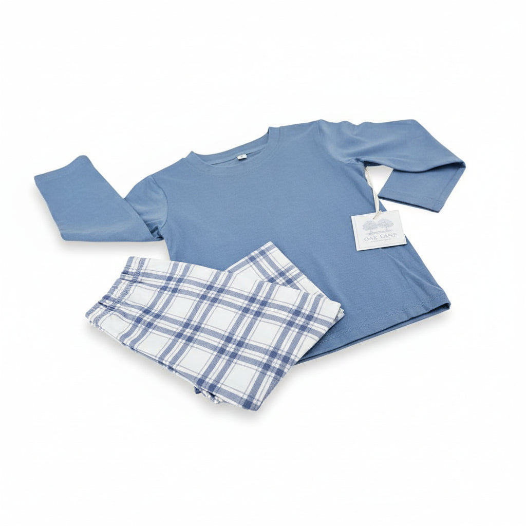 Long Sleeve Pant Set in Navy Plaid